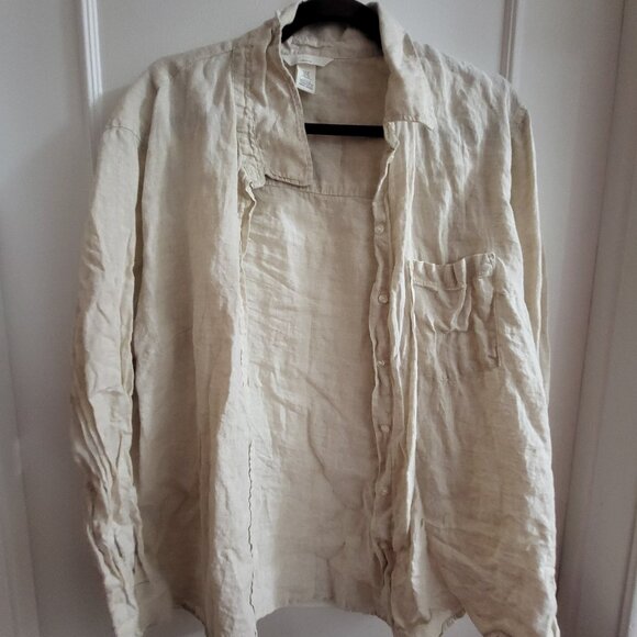 Relaxed Fit Cream Linen Gauze Button-Up Shirt - Size XL - Boho Chic - Picture 1 of 6